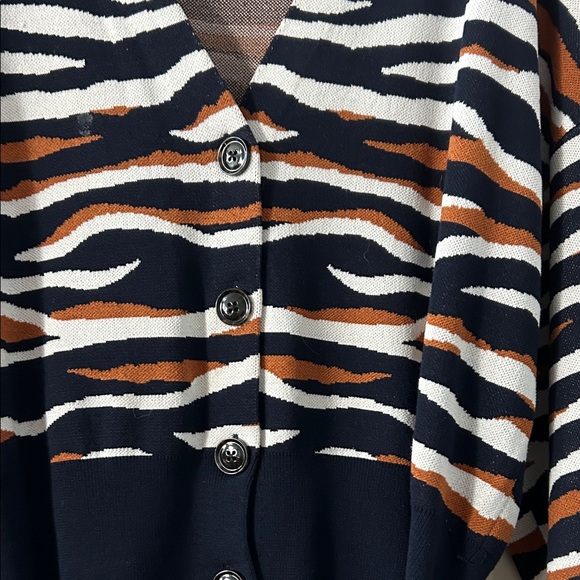 Striped V-Neck Button-Up Sweater - Picture 3 of 4